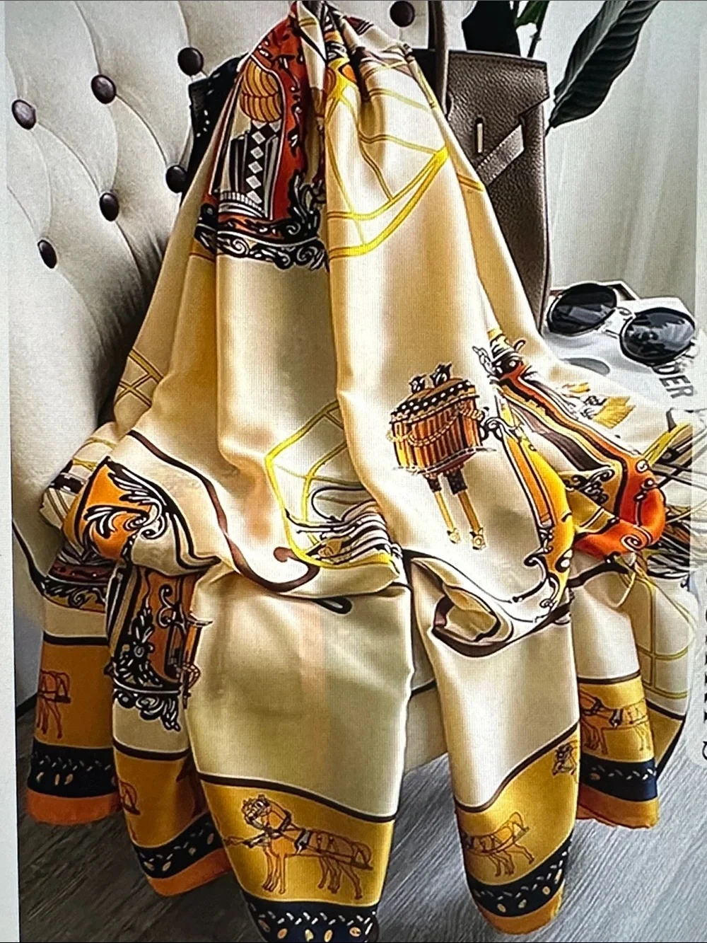 Elegant Cream and Gold Printed Women's Shawl Scarf